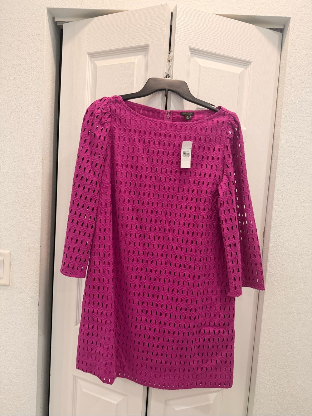 Ann Taylor Bright Magenta Eyelet Midi Dress